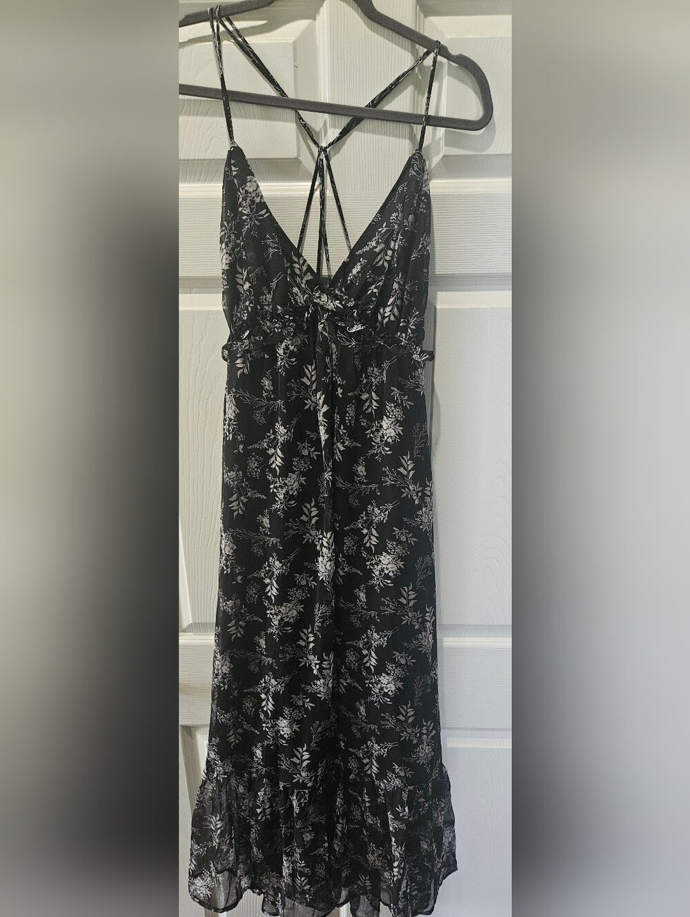 Lulus Make a Mark Black Floral Print Backless Ruffled Maxi Dress - Size LListing